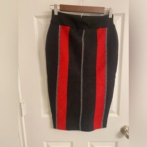 Endless Rose Pencil Skirt Sparkle Black Red Silver Size S Retro Office Glam